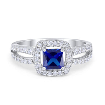 Dazzling Split Shank Engagement Ring Simulated Blue Sapphire CZ 925 Sterling Silver